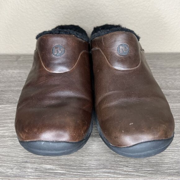 Merrell Encore Ice Smooth Brown Leather Mules Clogs Womens 9.5 Sherpa Lined - Picture 3 of 13
